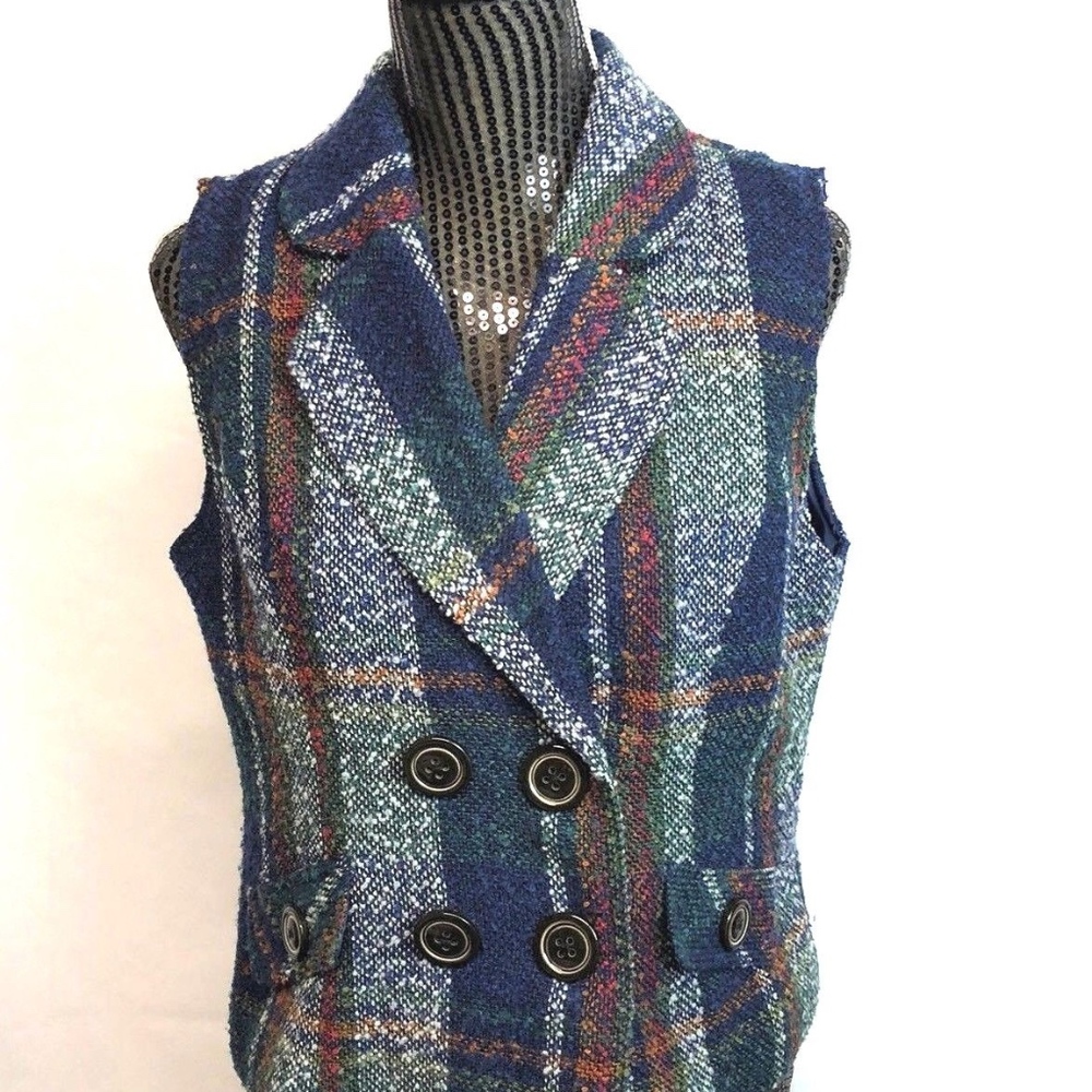 CAbi #908 Vest Plaid Tweed Wool Blend M